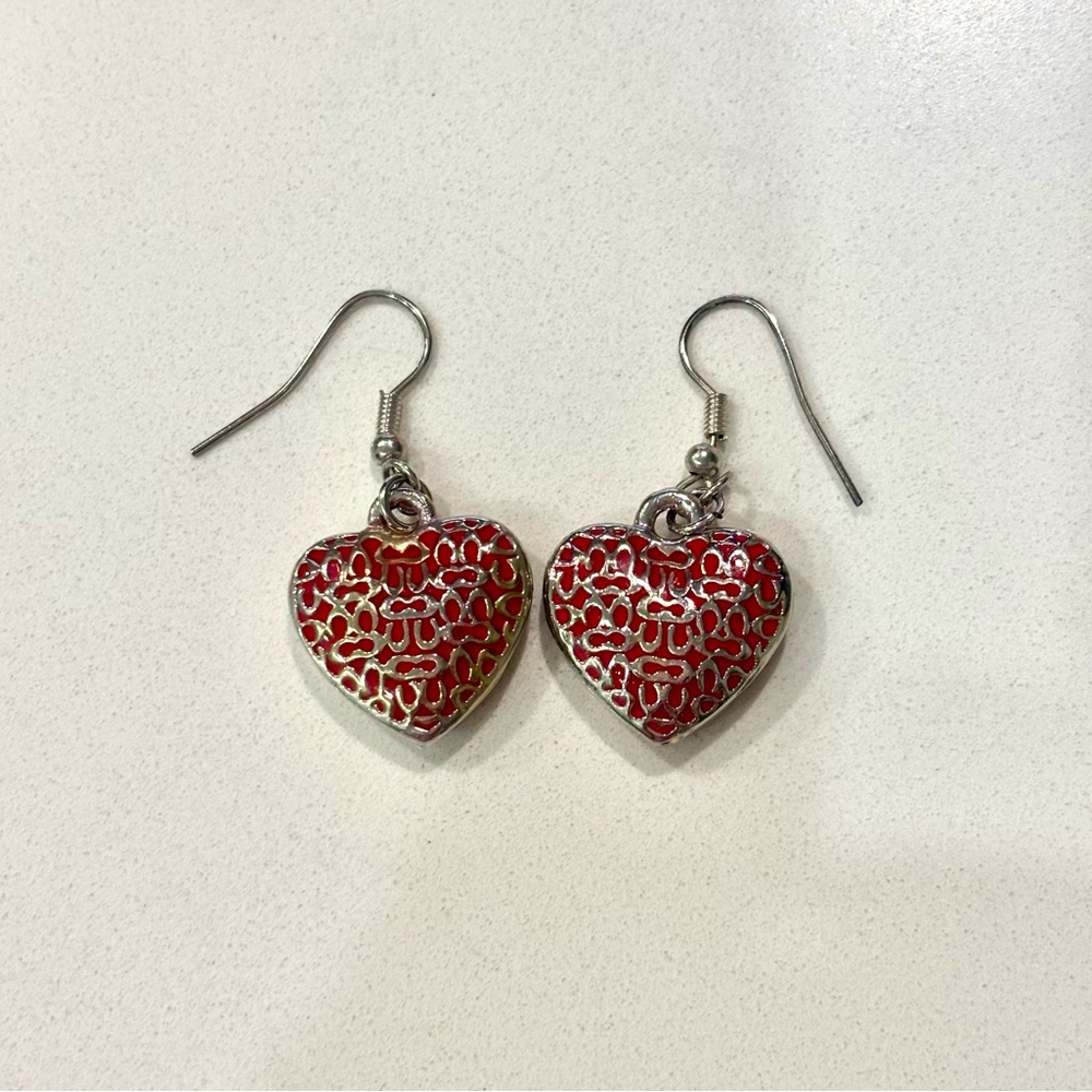 COACH Signature Logo Quilted Puffy Heart, Red Drop Earrings